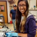 Sindu Nathan working in our battery laboratory.